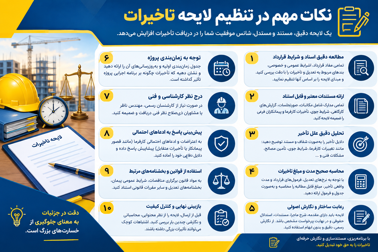 نکات مهم در تنظیم لایحه تاخیرات پیمان